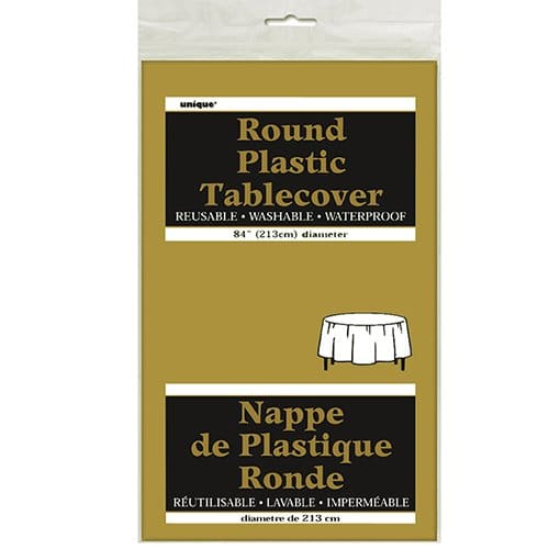 Round Plastic Tablecloth 84" Gold Sewmall