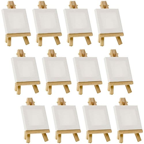 US Art Supply Artists 3"x3" Mini Canvas & Easel Set Painting Craft Drawing Set Contains 12