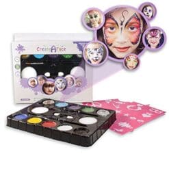 Face Painting Kit For Parties (Paints 50 - 80 Faces) FDA Compliant, Non-Toxic Paint - Vibrant Colors, Done-For-You Stencils, Shimmering Glitter Gels, Versatile Brushes, Sponges, Foam Applicator