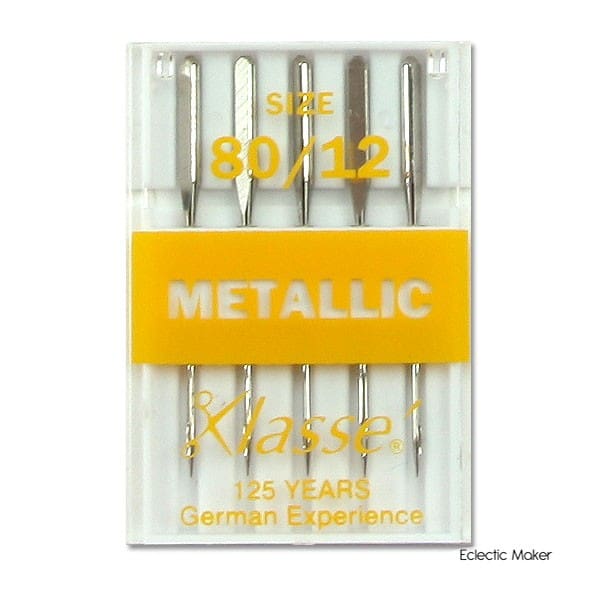 Klasse Sewing Machine Needles, METALLIC Size 80 / 12, Pack of 5 Needles