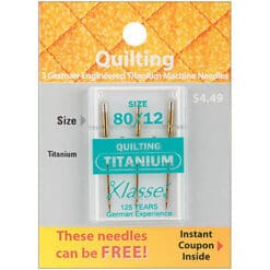 Klasse Titanium Quilting Machine Needles, Size 80/12
